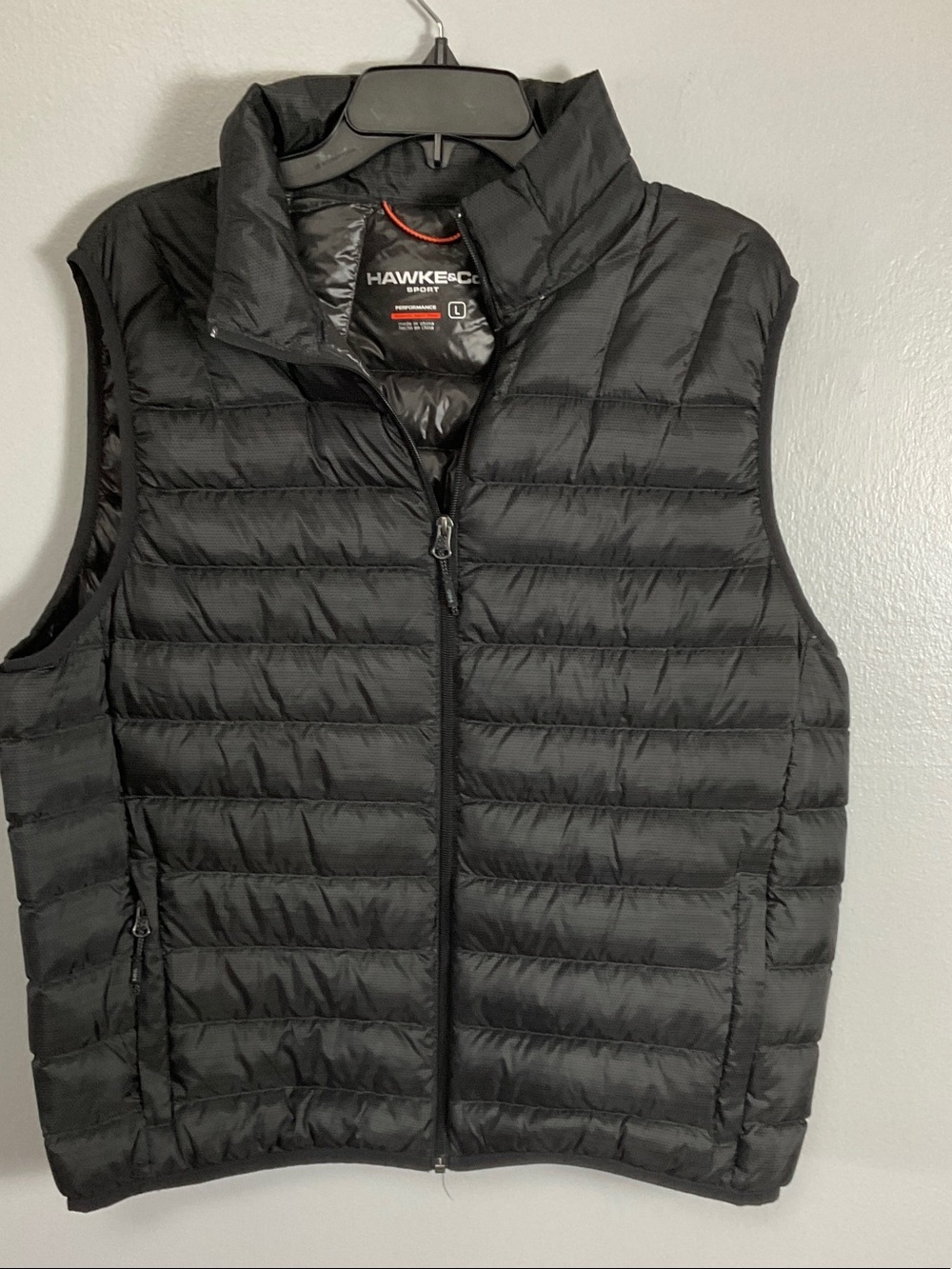 NWOT Hawke & Co Men's L Real Duck Down Packable Puffer Vest Black Textured